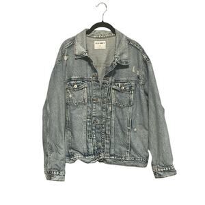 Old Navy Distressed Oversized Light Wash Jean Jacket 100% Cotton Sz XXLarge